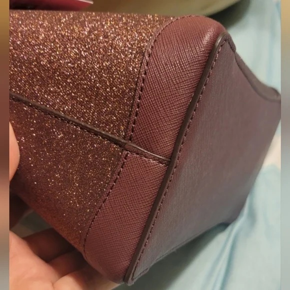 Kate Spade Glitter Burgundy Tote with Dual Handles and Crossbody Strap - Picture 5 of 8